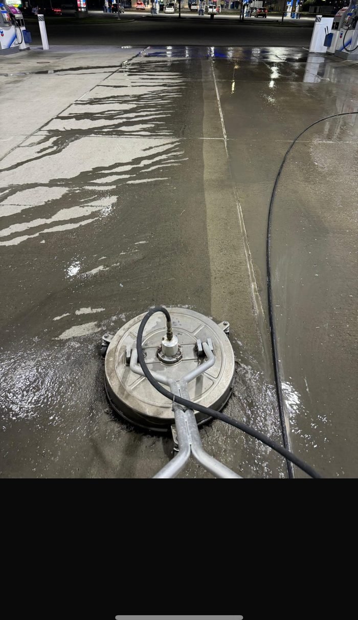 Fuel-station forecourt, canopy, or concrete cleaning