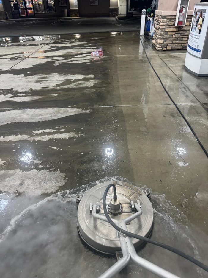 Fuel-station forecourt, canopy, or concrete cleaning