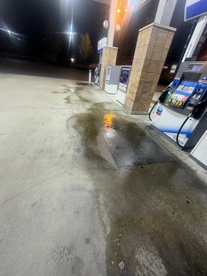 Fuel-station forecourt, canopy, or concrete cleaning