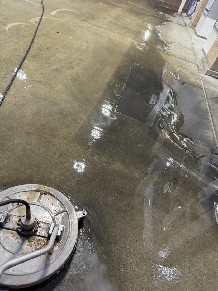 Fuel-station forecourt, canopy, or concrete cleaning