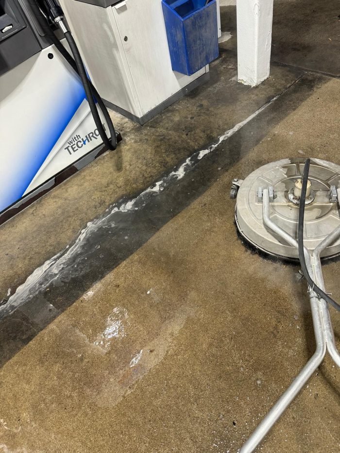 Fuel-station forecourt, canopy, or concrete cleaning