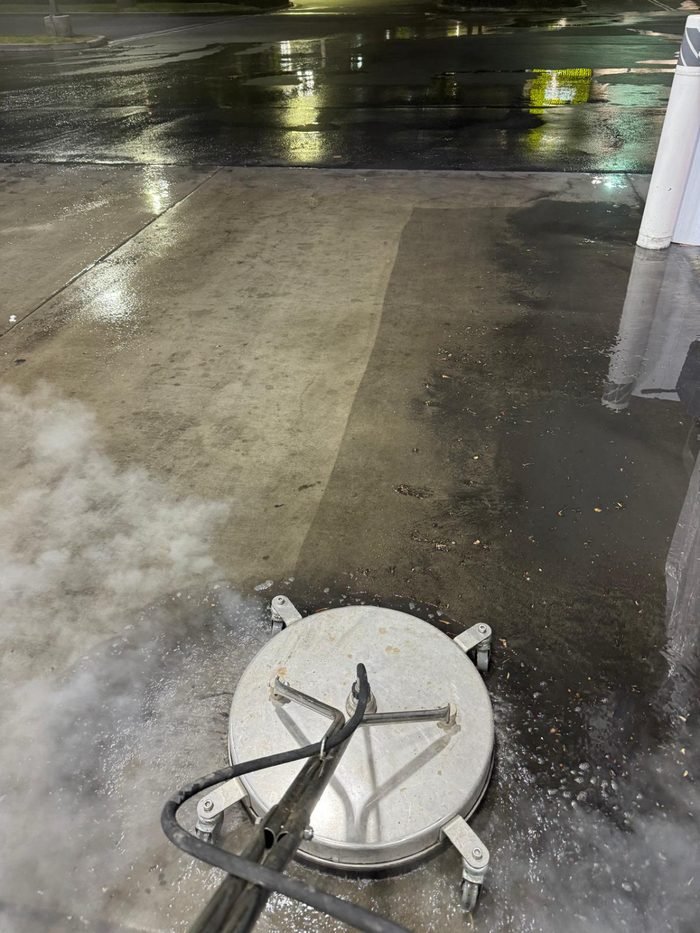 Fuel-station forecourt, canopy, or concrete cleaning