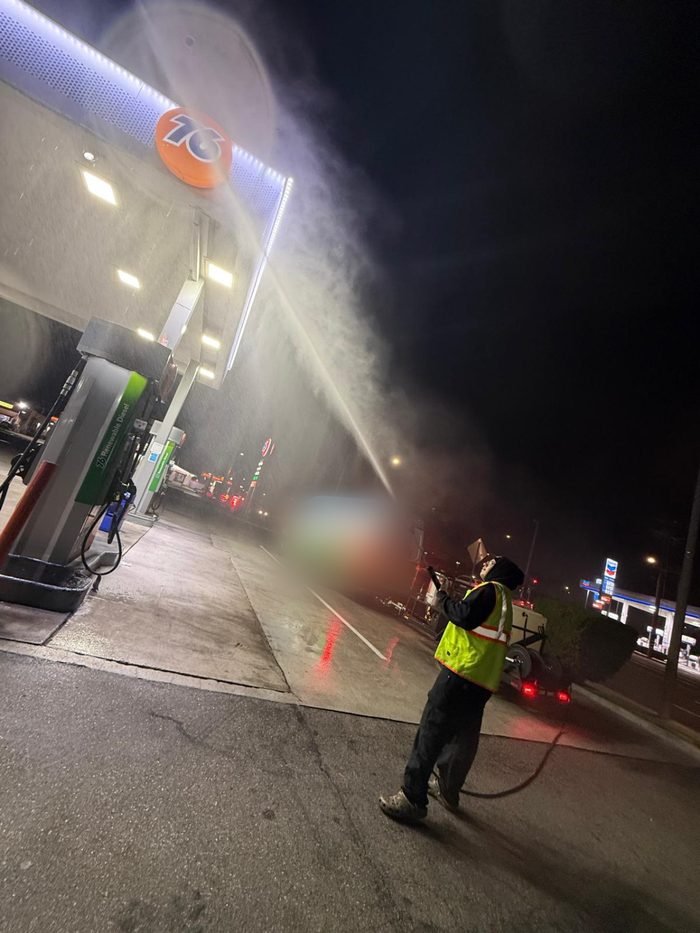 Fuel-station forecourt, canopy, or concrete cleaning