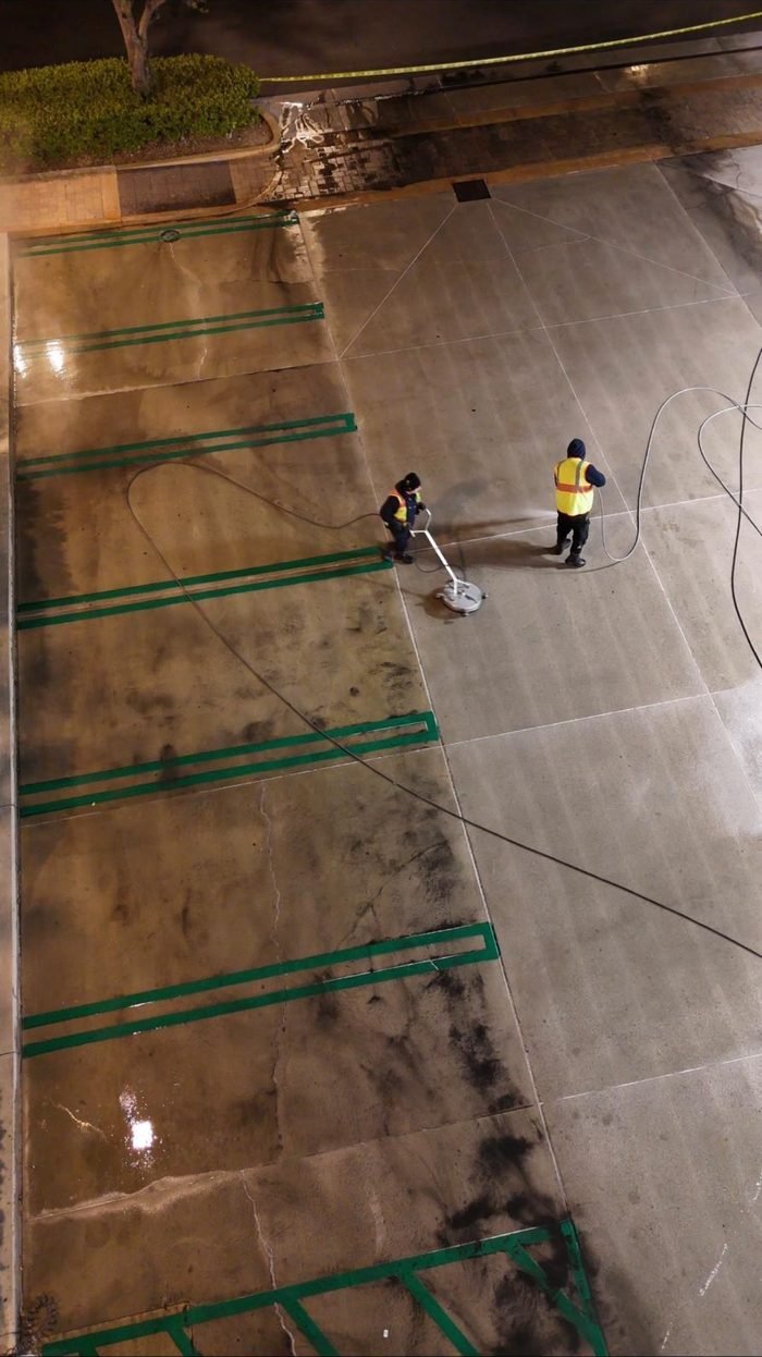 Commercial parking or drive-area pressure washing