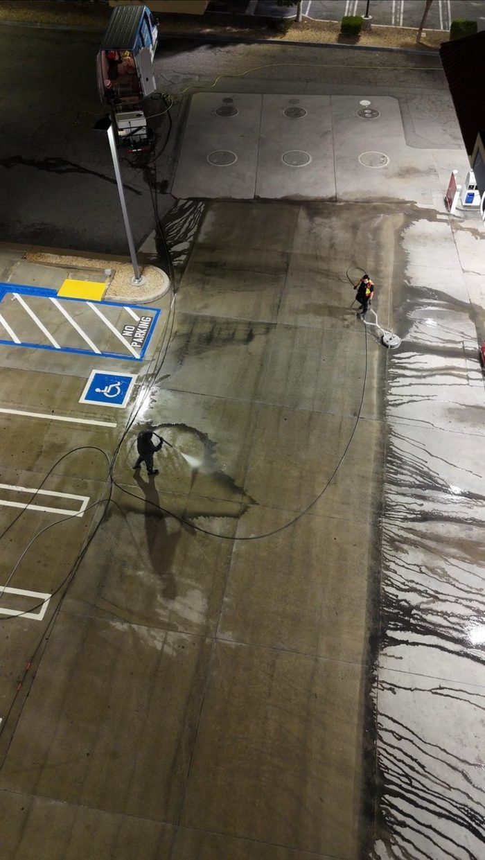 Commercial parking or drive-area pressure washing