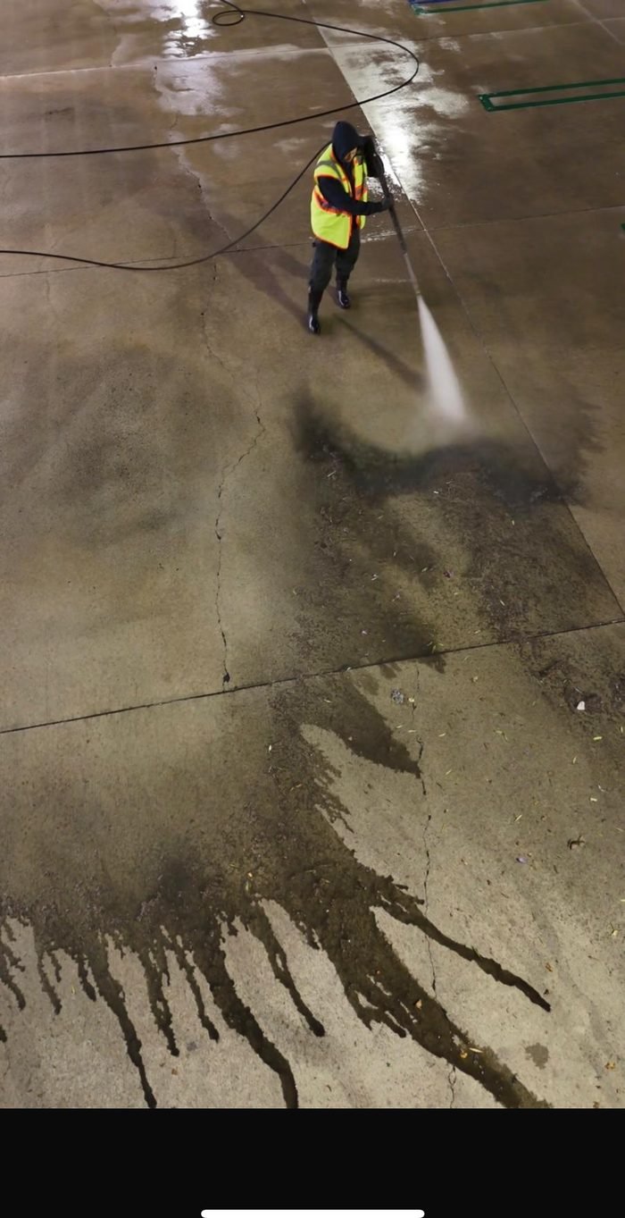 Commercial parking or drive-area pressure washing