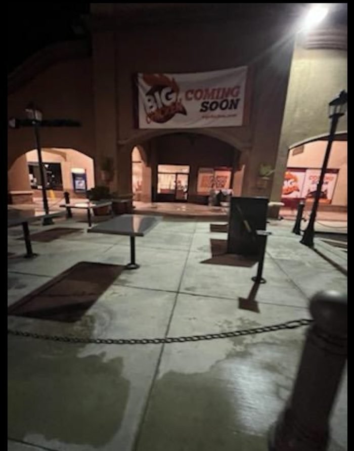 Outdoor dining court and plaza concrete washed overnight at a shopping center