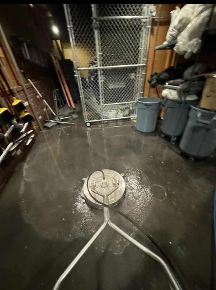 Back-of-house storage and service area washed during overnight service