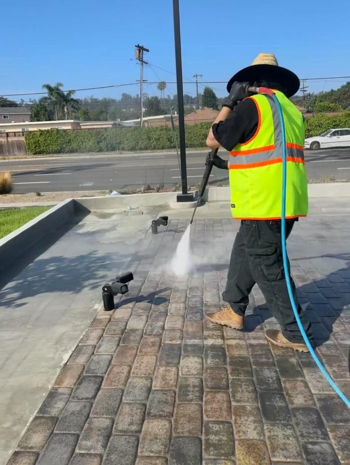 Commercial sidewalk or storefront walkway cleaning